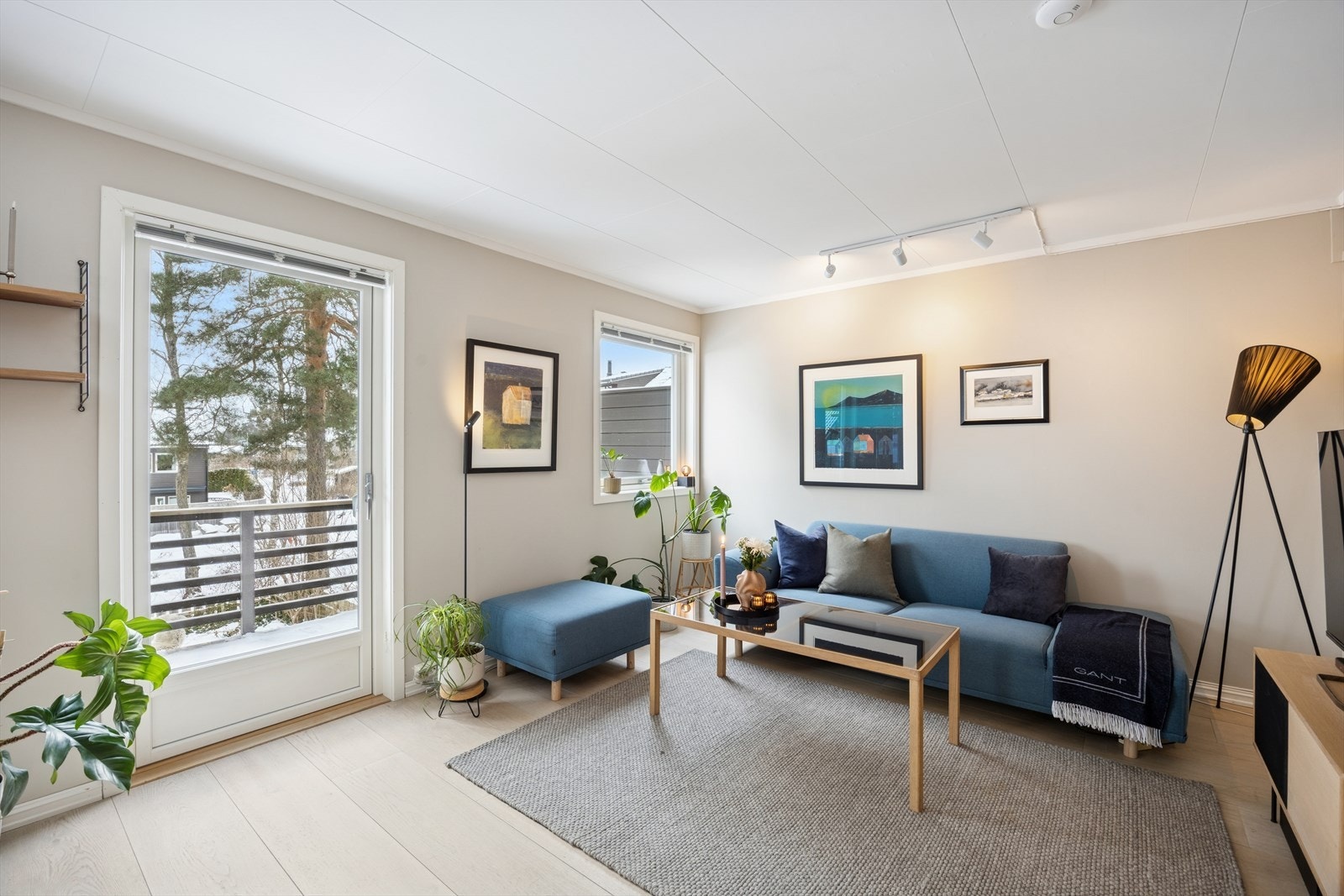 Store vinduer i stuen gir godt med lysinnslipp og hyggelig utsyn. Galleribilde