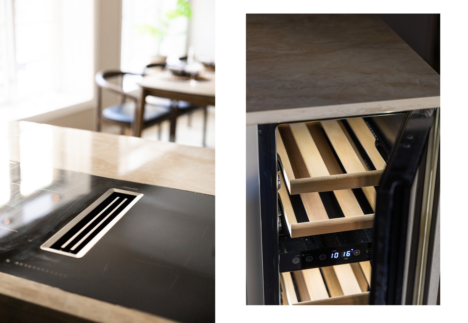 Vinskap og induksjonstopp med integrert ventilator med kullfilter. Hvitevarer fra Miele. Galleribilde