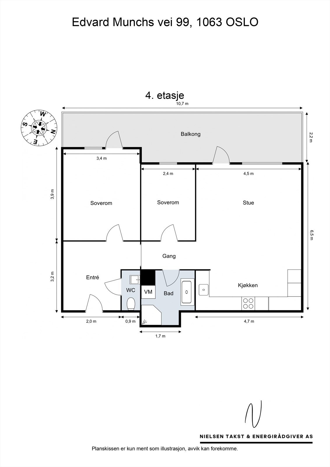 Leiligheten har en god og arealeffektiv planløsning på 72 m² med to soverom. Galleribilde