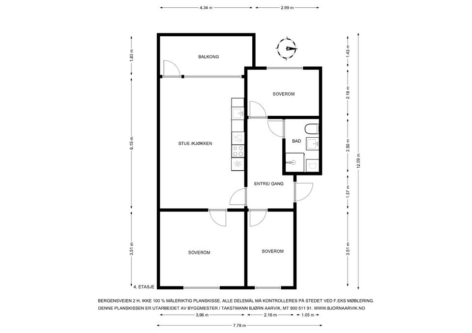 Arealeffektiv planløsning med 3 gode soverom. Galleribilde