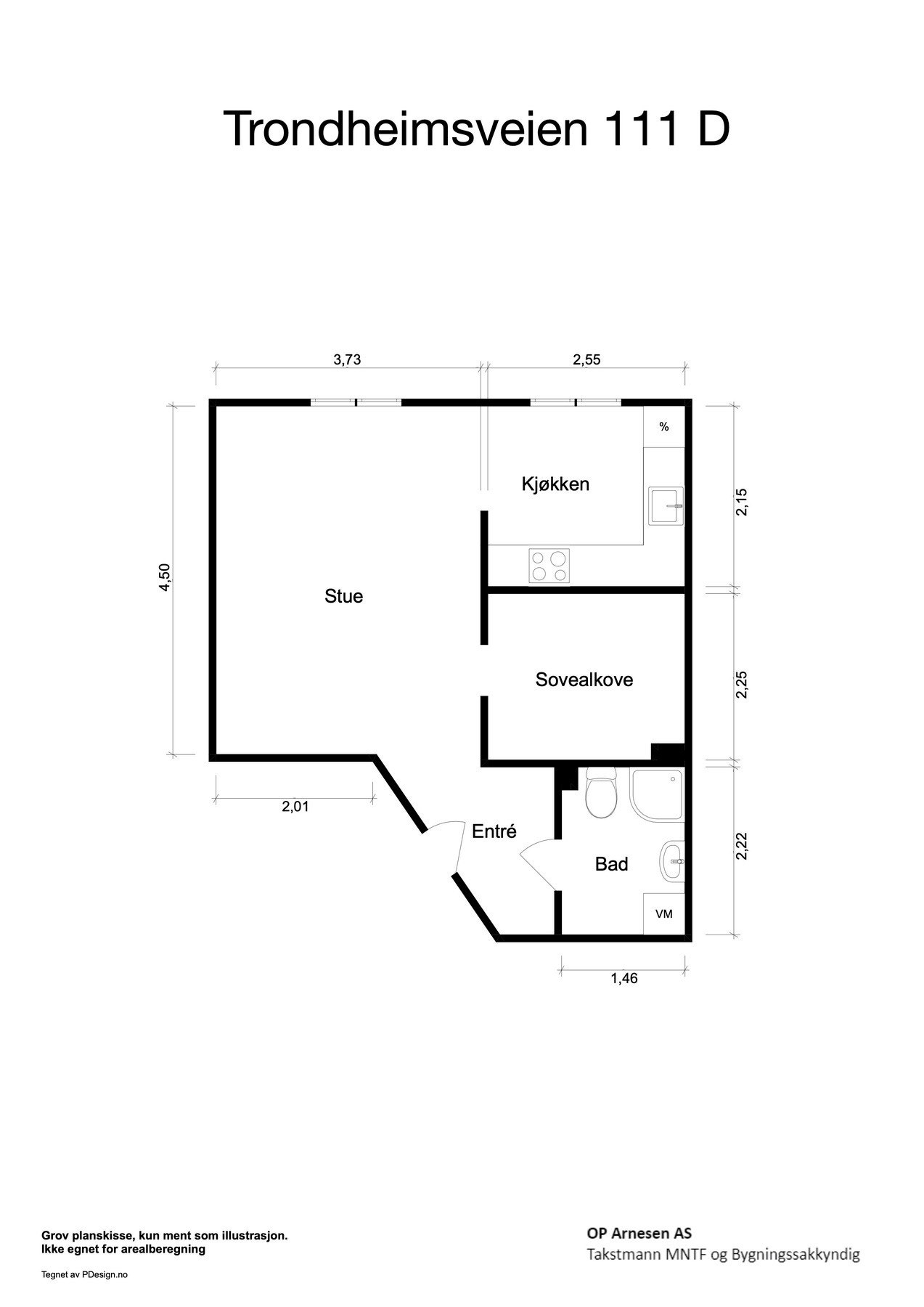 Plantegning med mål. Boligen ligger i byggets 5. etasje. Galleribilde