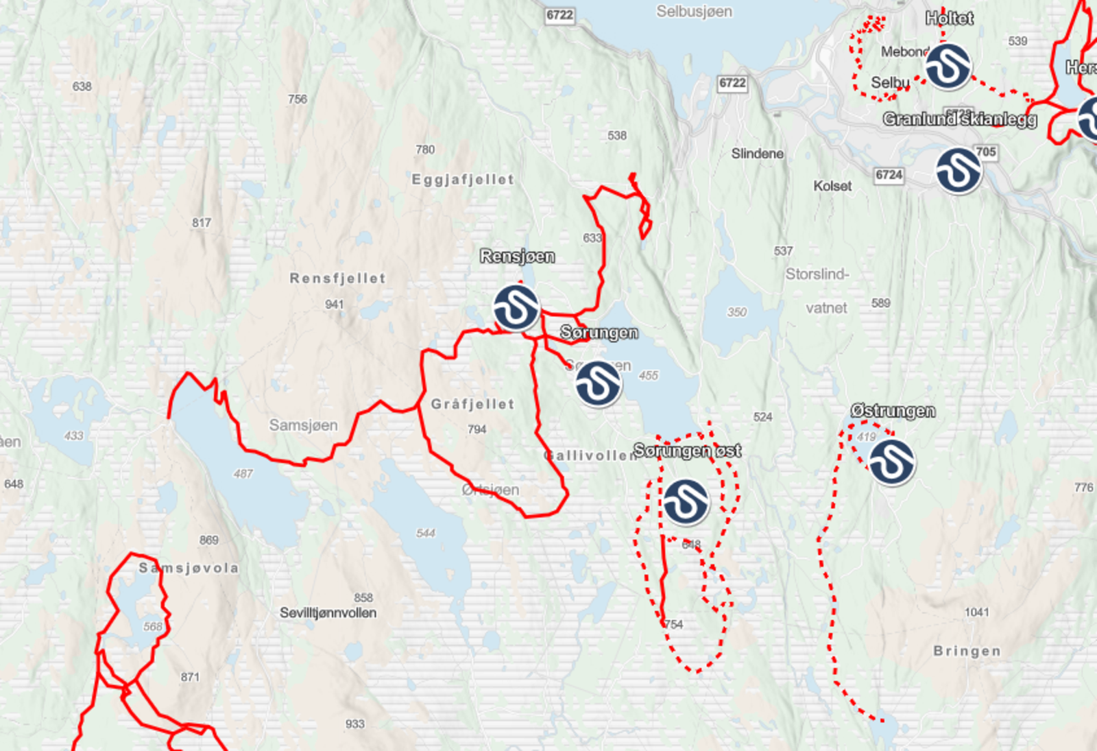 Kart over skiløyper i området. Galleribilde