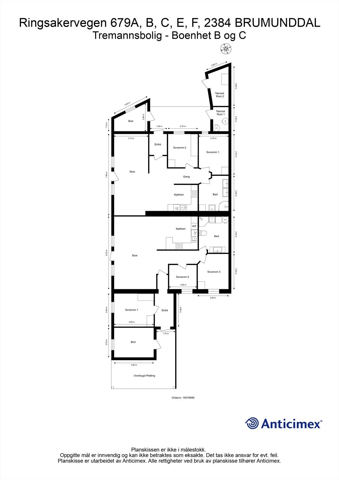 Plantegning -Tremannsbolig - Boenhet B og C Galleribilde