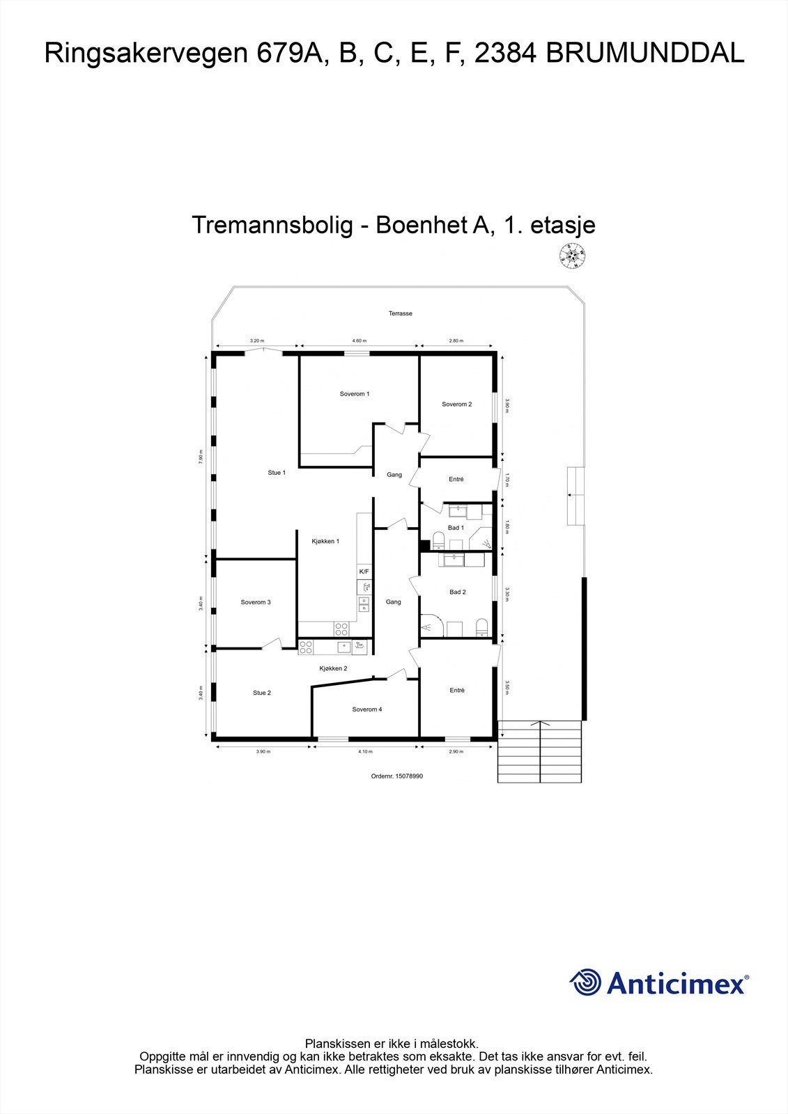Plantegning - Tremannsbolig - Boenhet A1 og A2 - 1. etasje Galleribilde