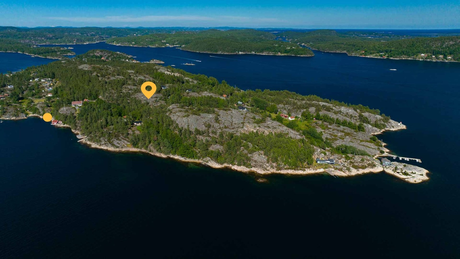 Tomtefelt Kragerø View og nærmeste badeplass markert Galleribilde