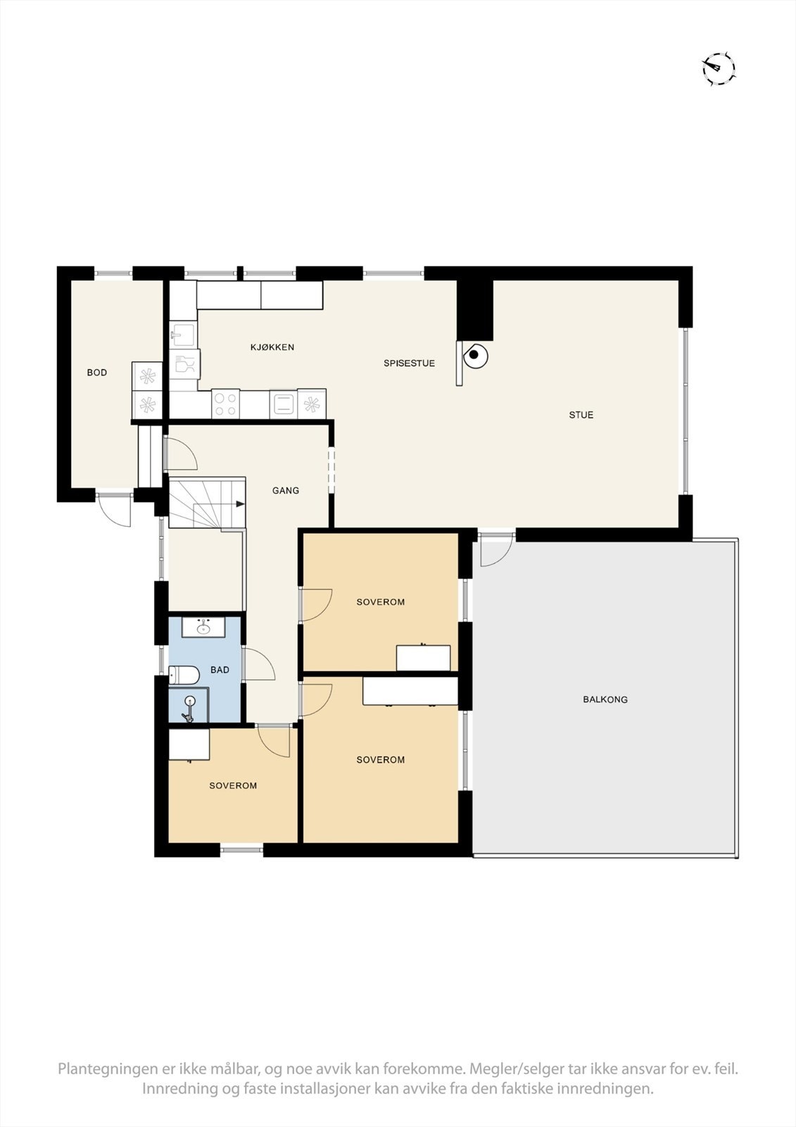 1. etasje har en arealeffektiv planløsning med åpen stue/kjøkken, 3 soverom og bad. Galleribilde