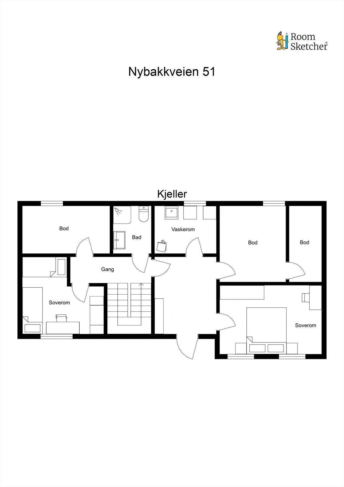 Kjelleretasjen har en fleksibel planløsning med egen inngang, to soverom, bad og vaskerom. Galleribilde
