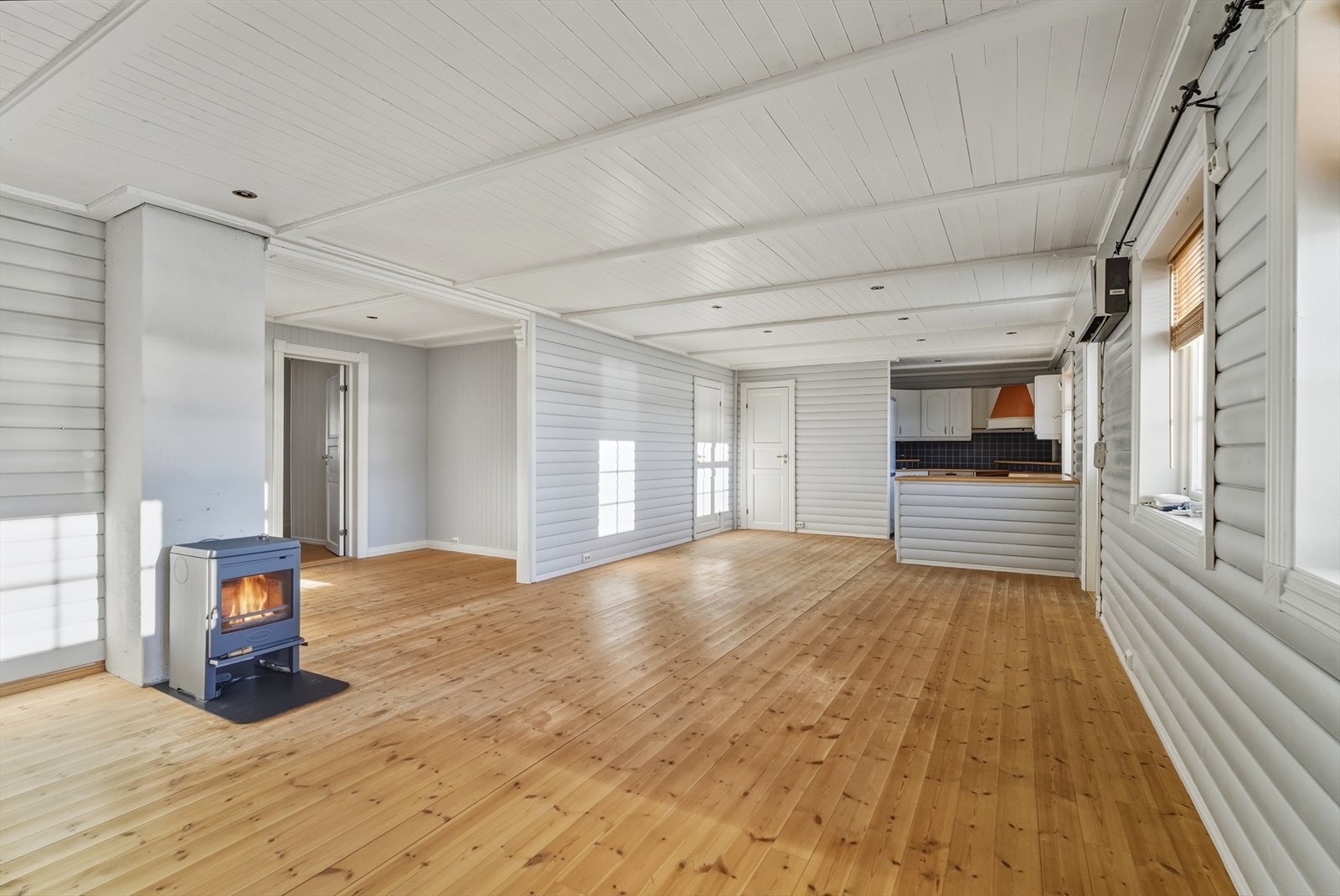 Stue med vedovn som skaper en lun atmosfære Galleribilde