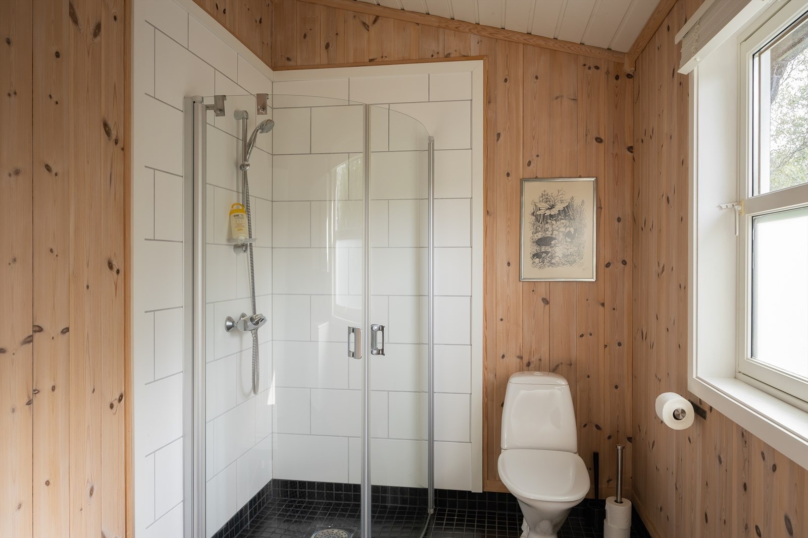 Utstyrt med servantskap, toalett og innfelte dusjdører. Galleribilde