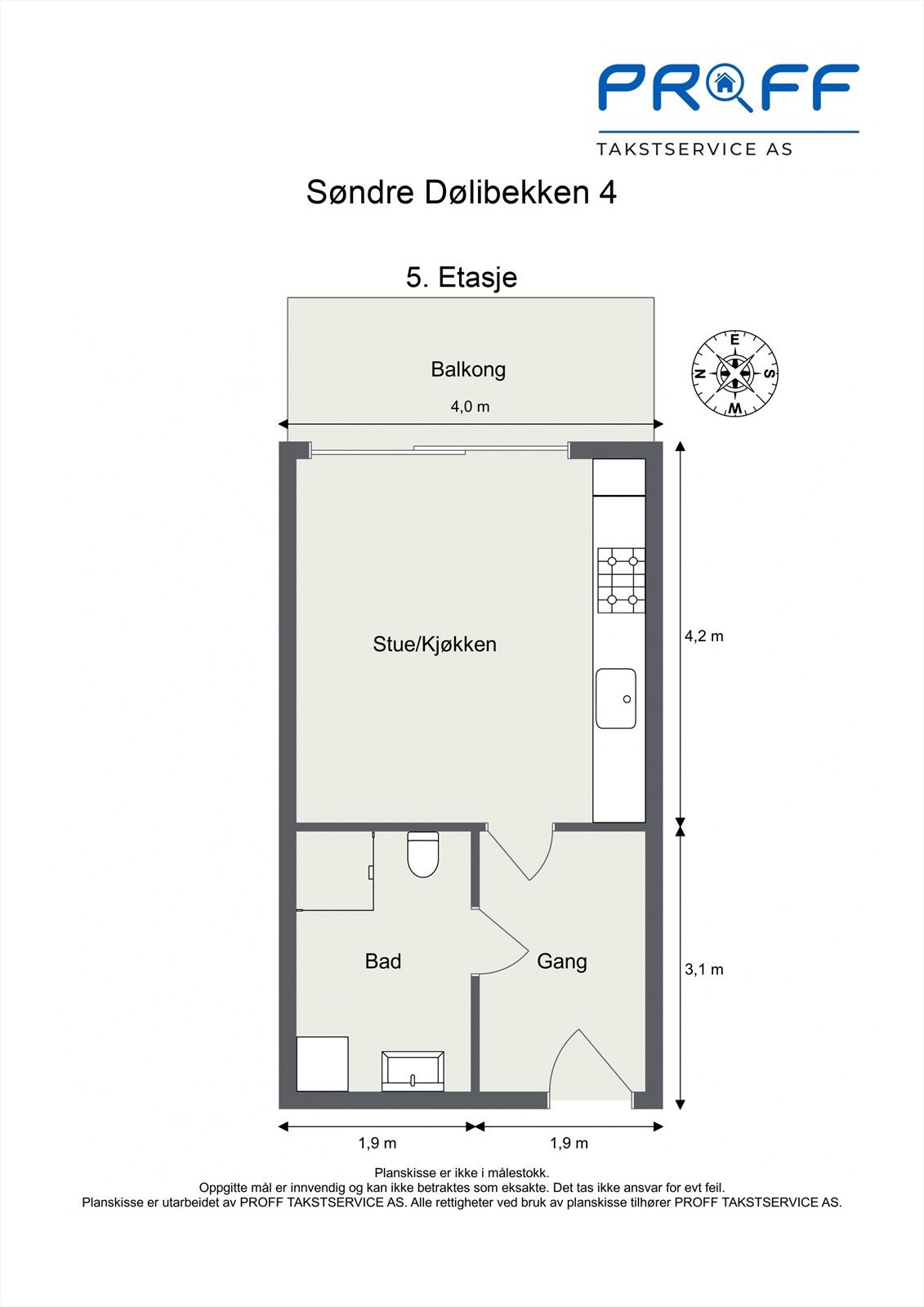 Planløsning av leiligheten som ligger fint til i byggets 5. etasje. Galleribilde