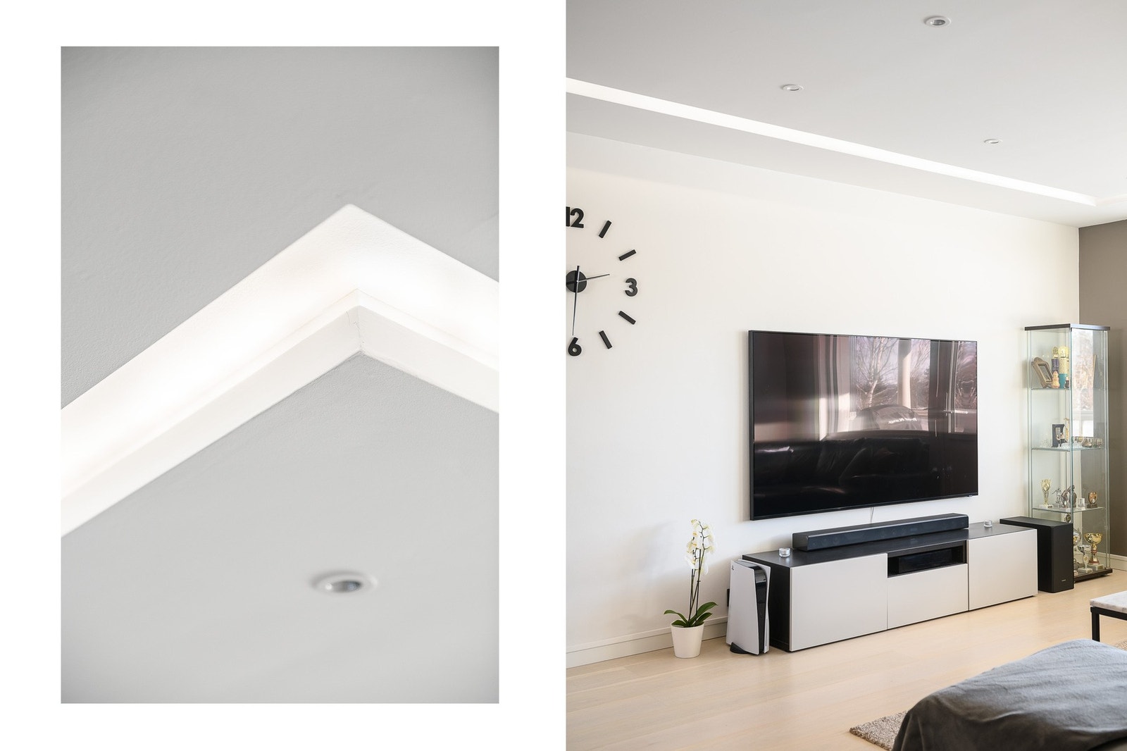 Stuen har spesialdesignet himling med app-styrt LED-belysning fra Philips Hue for justerbar atmosfære. Galleribilde