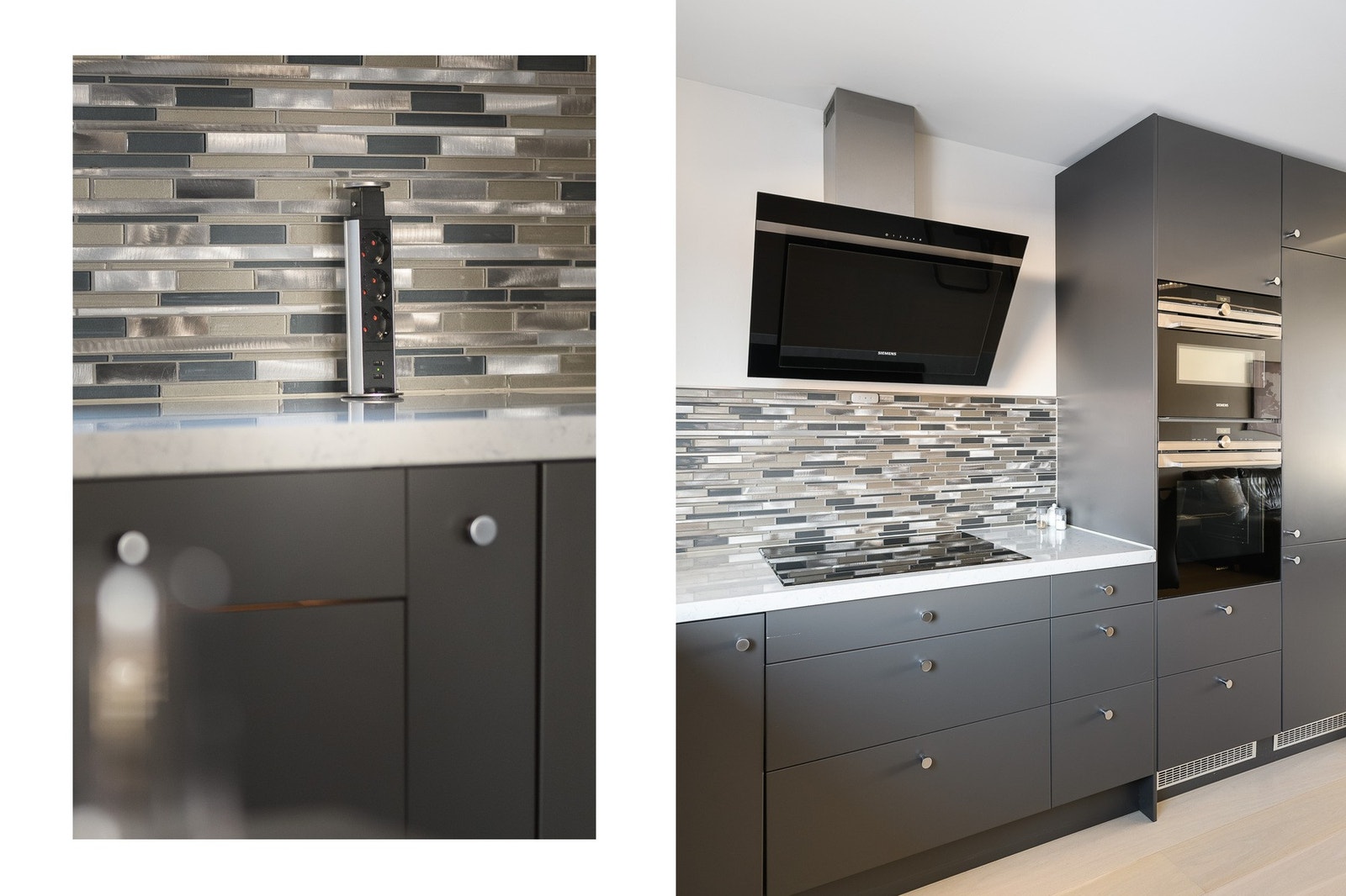 Kjøkkenet er utstyrt med app-styrte hvitevarer fra Siemens, inkludert integrert komfyr og mikro. Galleribilde