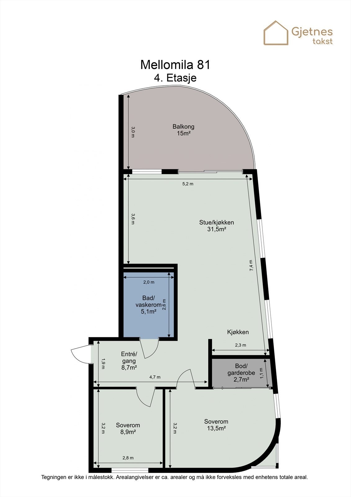 Planløsning. I tillegg disponerer man en sportsbod på hele 7 m². Galleribilde