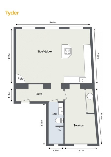 Oppmålt plantegning for leiligheten Galleribilde