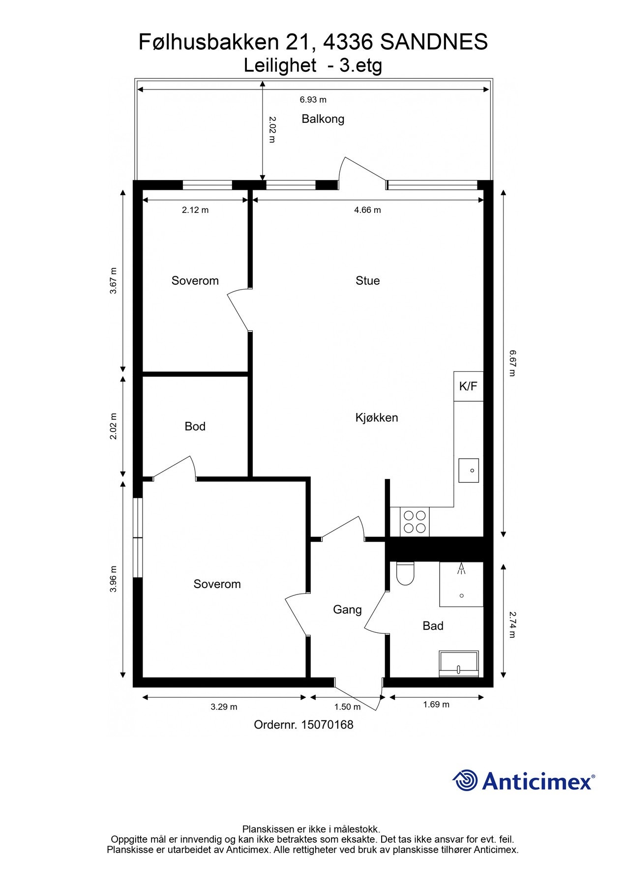 Plantegning til leiligheten. - Kan avvike fra de faktiske forhold Galleribilde