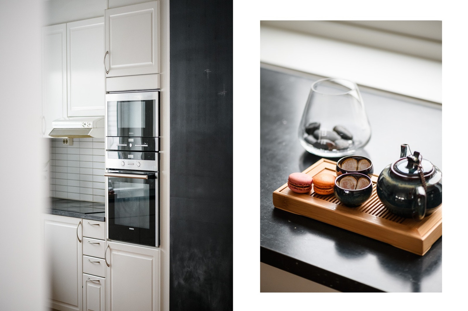 Integrert komfyr og mikrobølgeovn i ergonomisk arbeidshøyde. Galleribilde