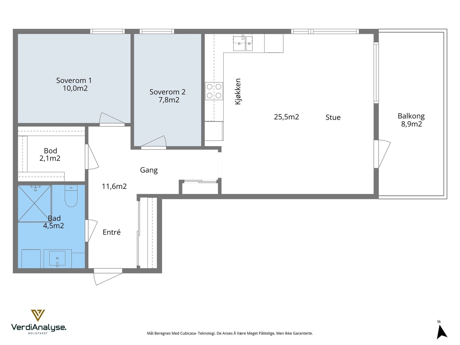 Planløsning. Det følger en ekstern bod i underetasje som måler 5kvm. Galleribilde