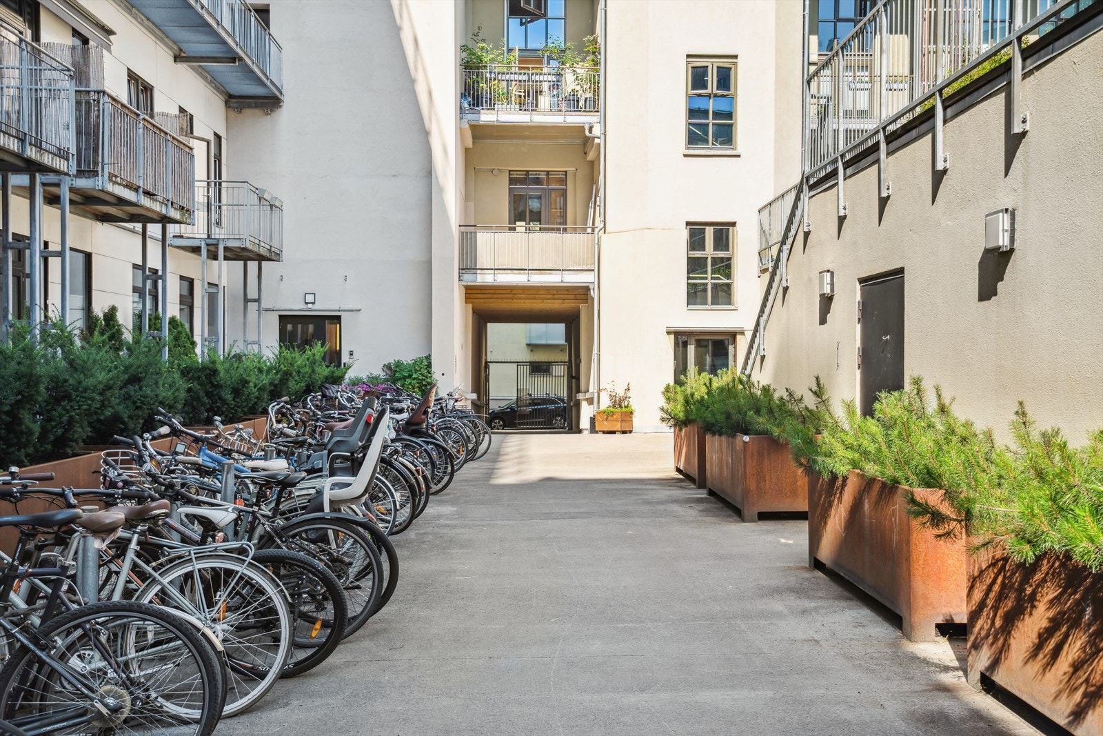 Flotte fellesarealer med blant annet sykkelparkering. Galleribilde