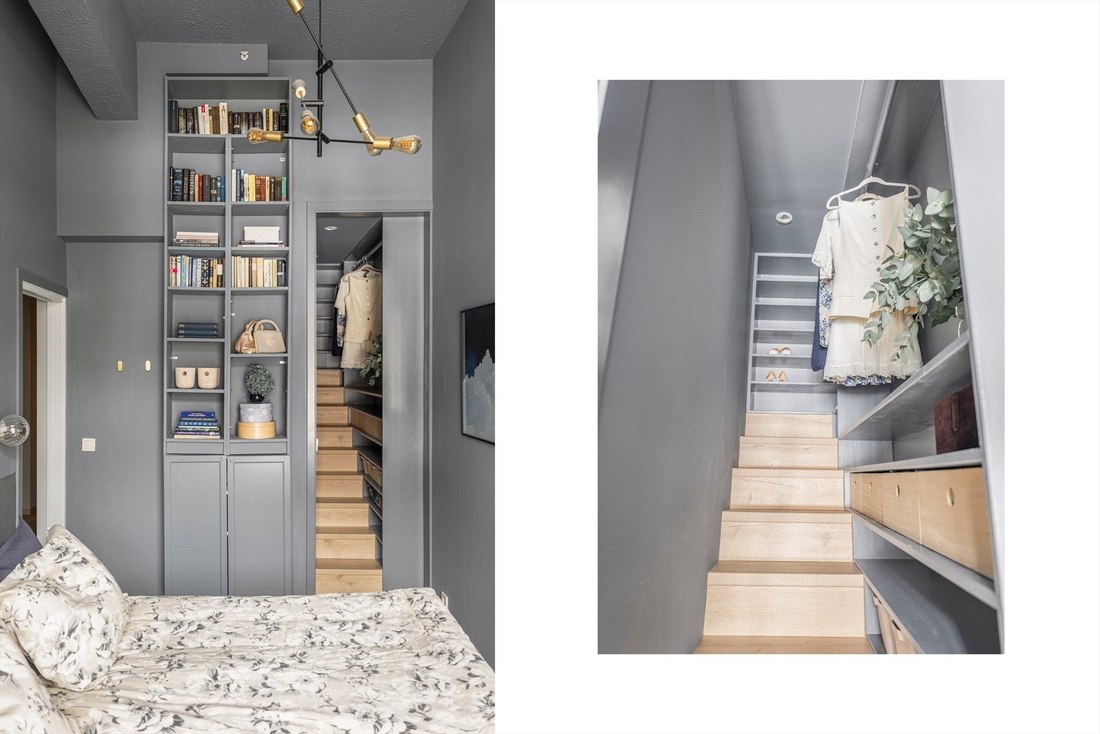 Soverommet er tilknyttet et praktisk garderobeskap for maksimal utnyttelse av takhøyden. Galleribilde