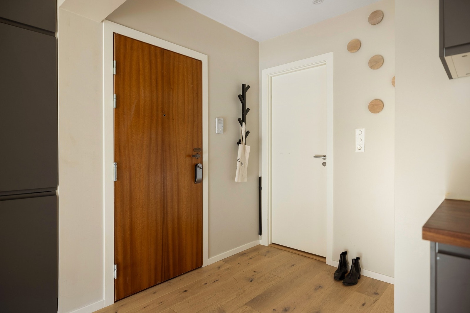Ved inngangsdøren er det plass til oppbevaringsløsninger til yttertøy og sko. Galleribilde
