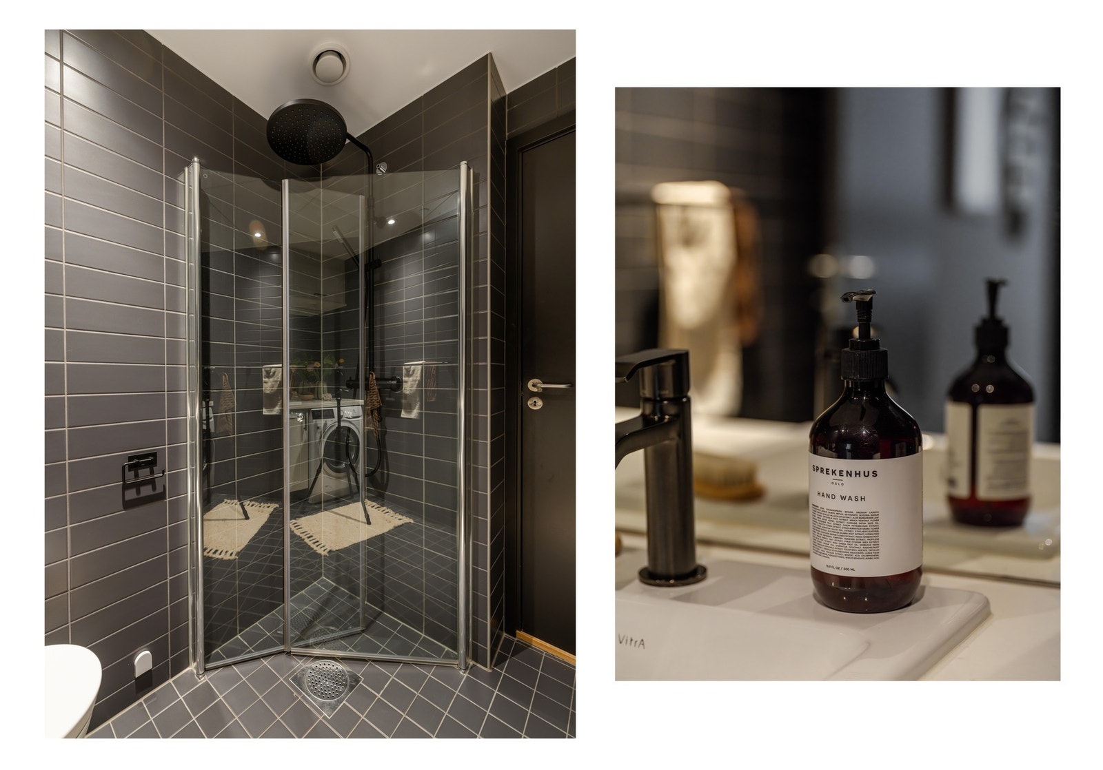 Stort dusjhjørne med innfellbare glassdører. Galleribilde