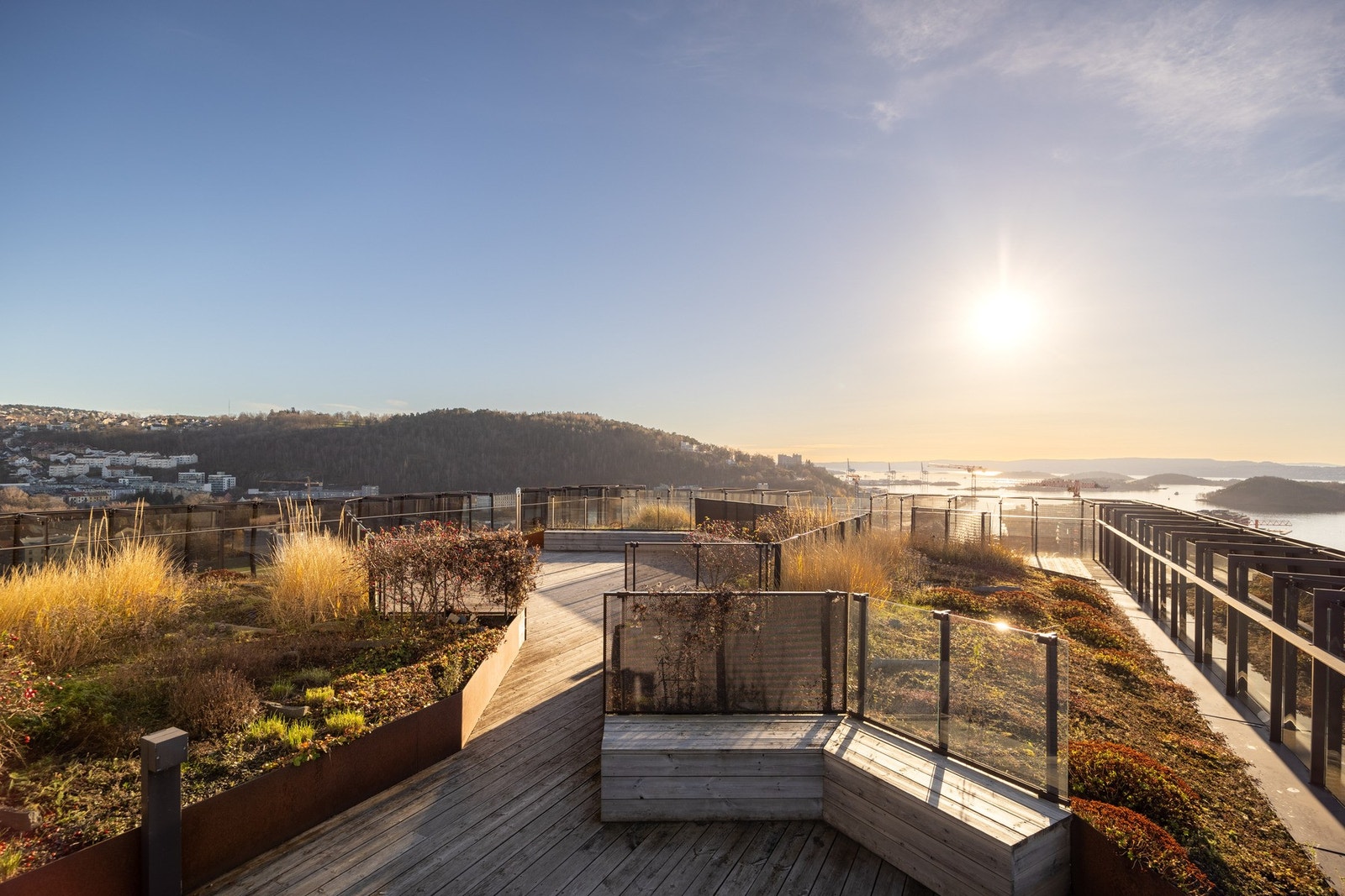 Felles takterrasse med panoramautsikt. Galleribilde