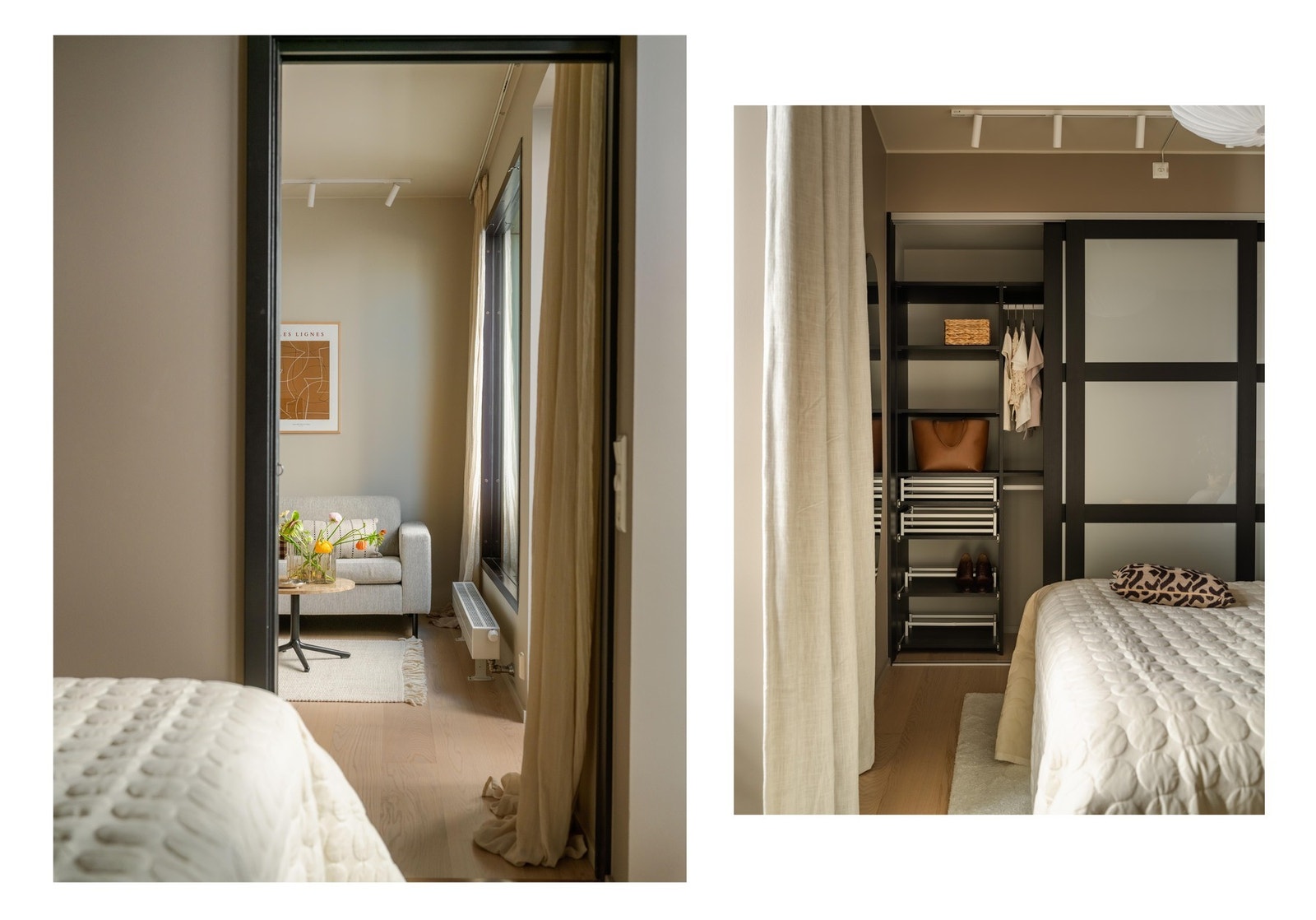 Rikelig med oppbevaringsplass i stor skyvedørsgarderobe. Spotskinne i taket gir god belysning. Galleribilde