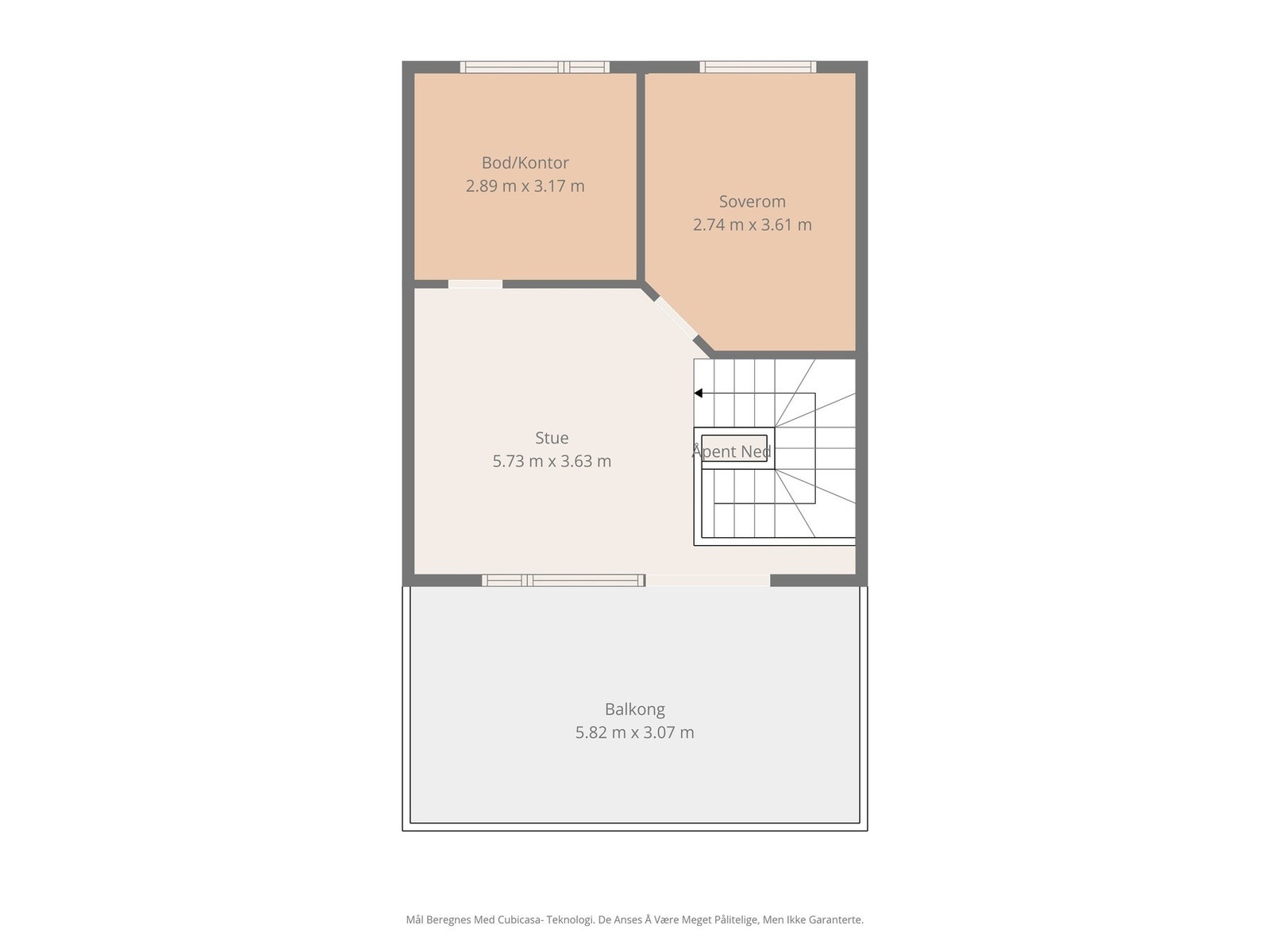 Plantegning 3. etasje. OBS: Mål er ikke 100% nøyaktige. Galleribilde