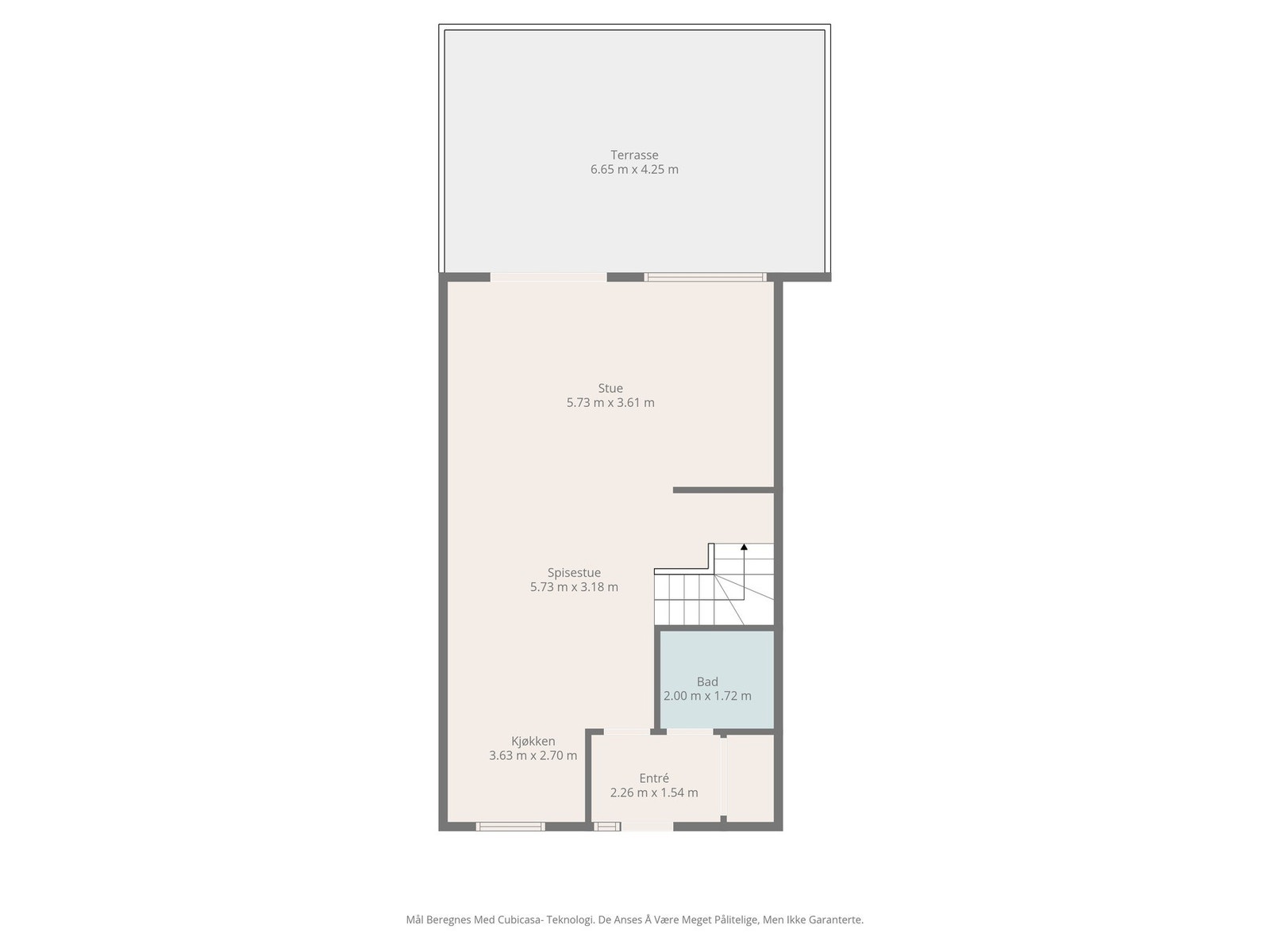 Plantegning 1. etasje. OBS: Mål er ikke 100% nøyaktige. Galleribilde