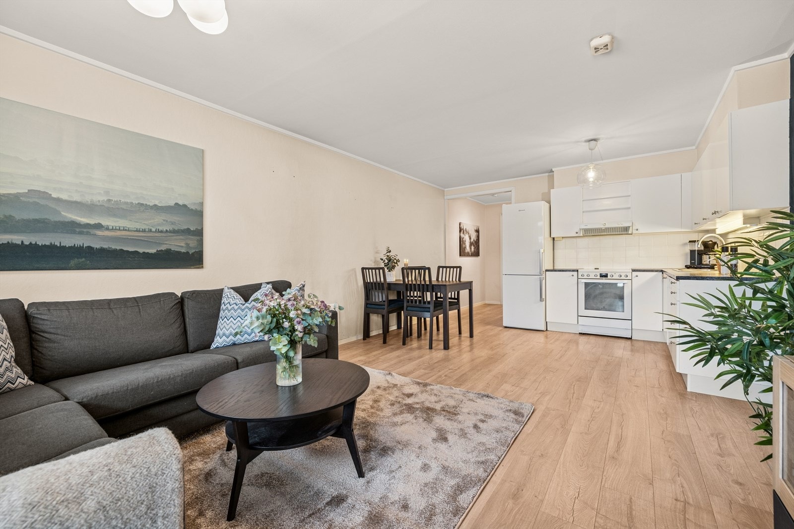 I stuen er det åpen kjøkkenløsning. Galleribilde