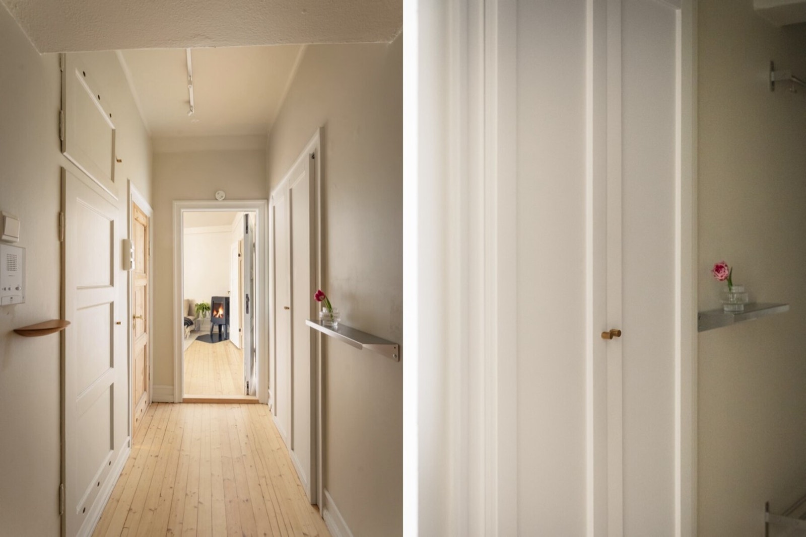 Hyggelig entré med plass til oppbevaring av sko og yttertøy samt ekstra innebygd garderobeskap Galleribilde