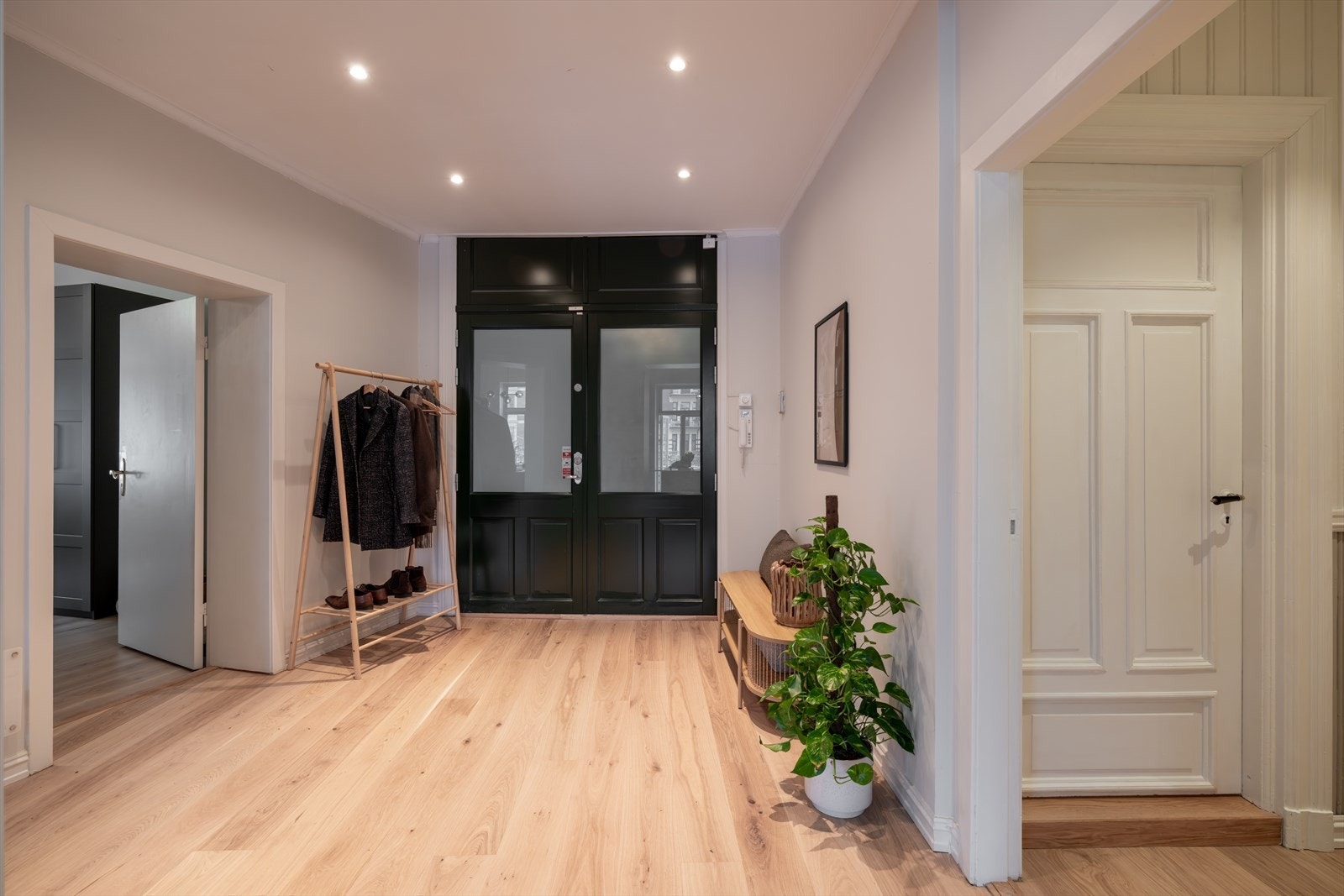 Innbydende entré/hall som deler opp boligens øvrige rom. Det er montert porttelefon Galleribilde