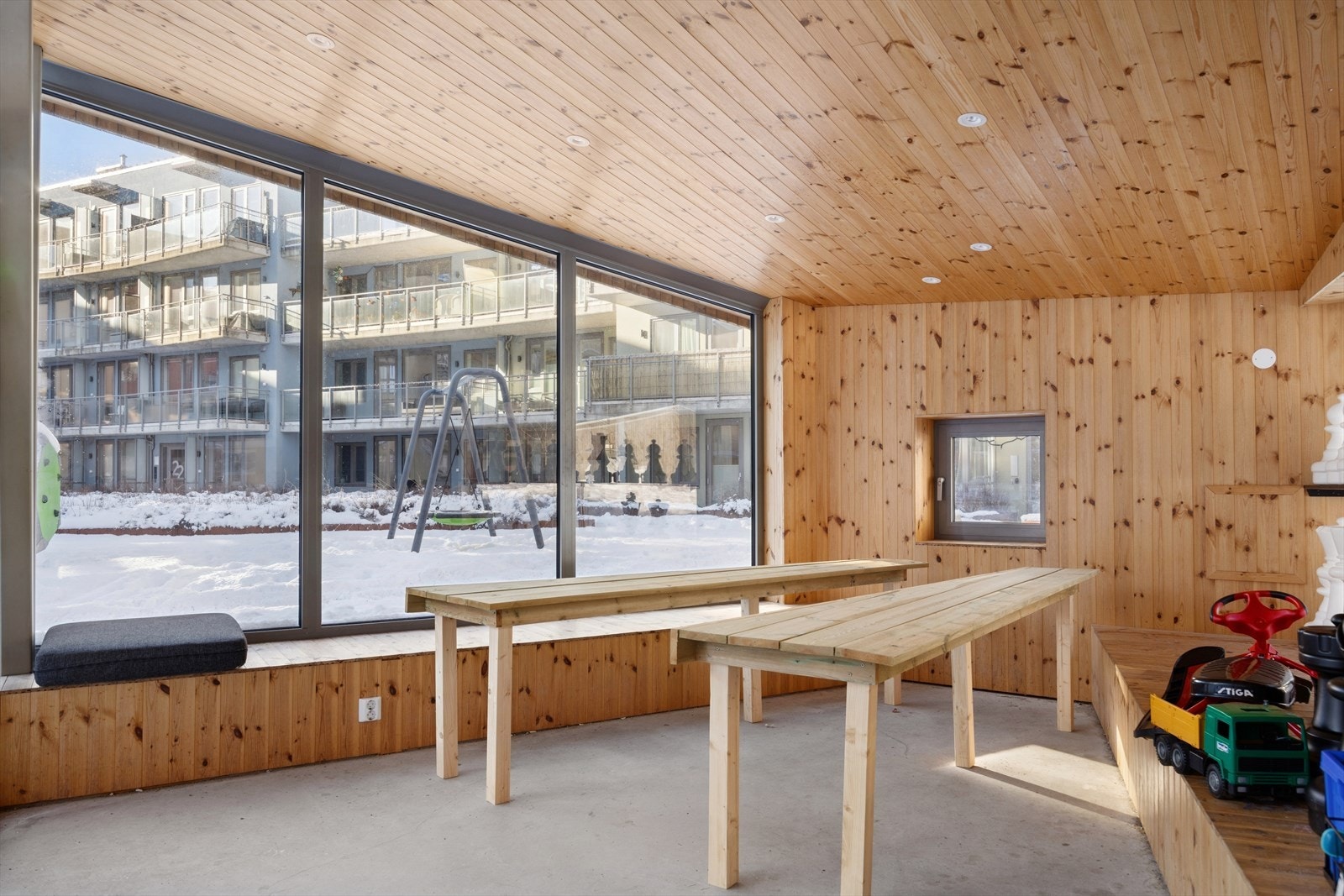 Den felles paviljongen kan benyttes av beboerne for sosiale sammenkomster. Galleribilde