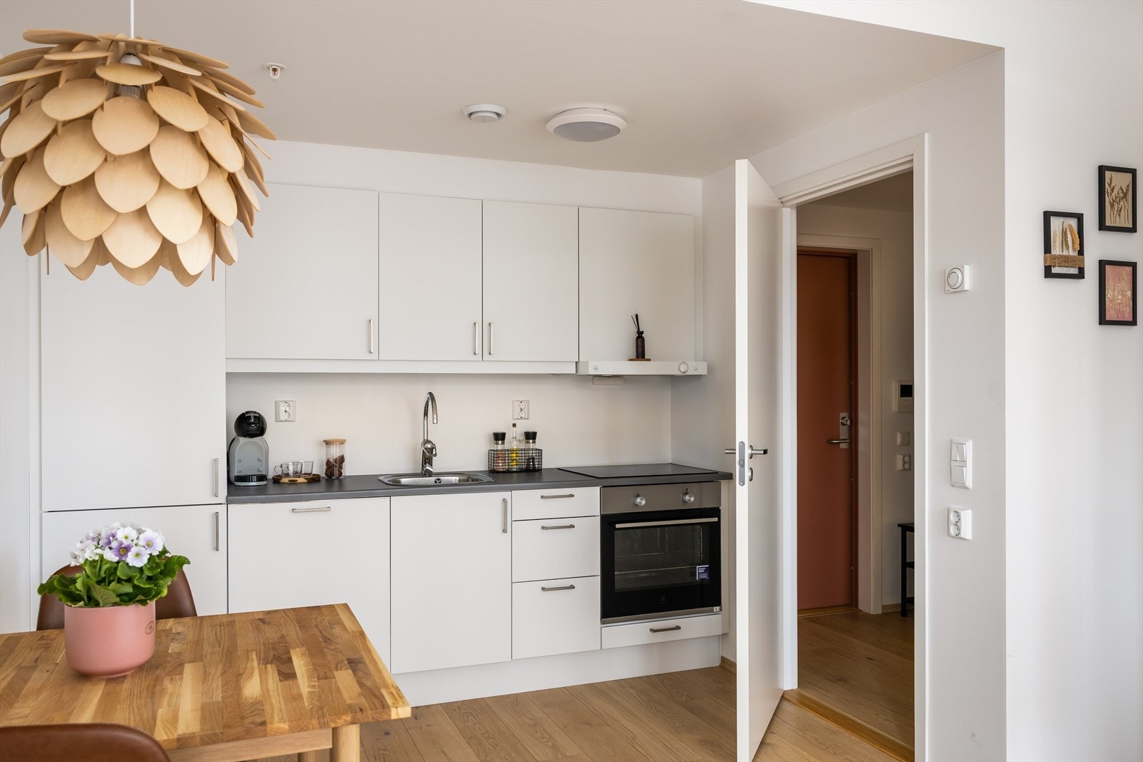 Integrerte hvitevarer på kjøkkenet medfølger handelen. Galleribilde