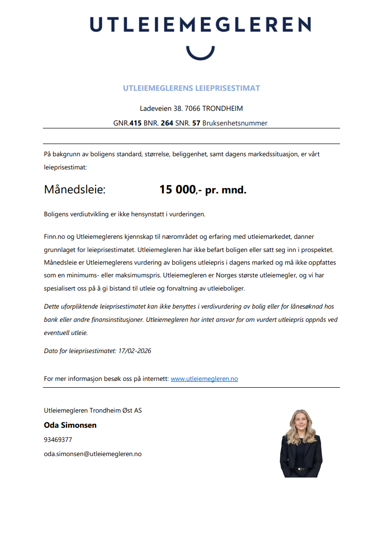 Leieprisestimat fra utleiemegleren. Galleribilde