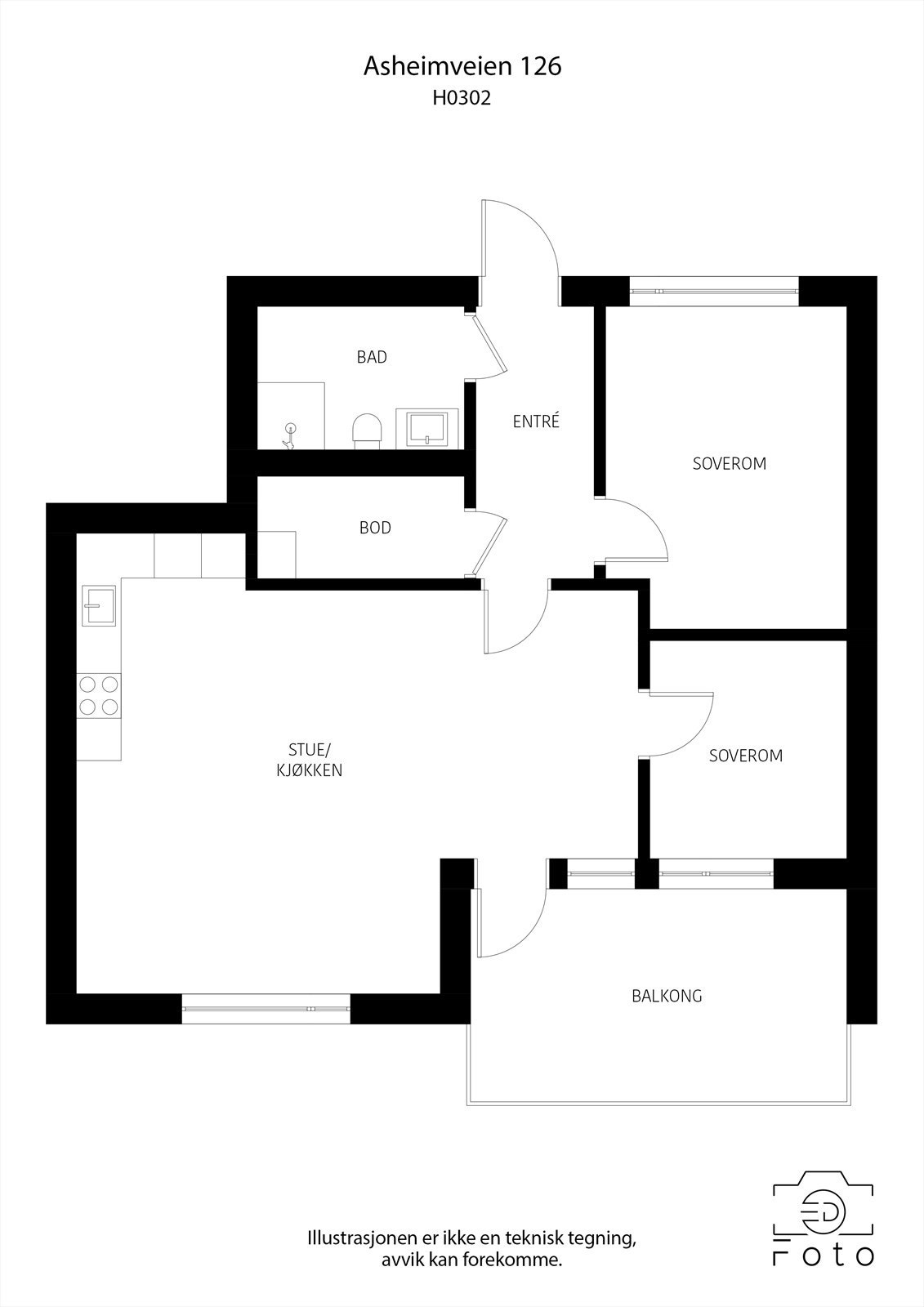 Plantegning (denne plantegingen er fra 302 som er lik bare med balkong) Galleribilde
