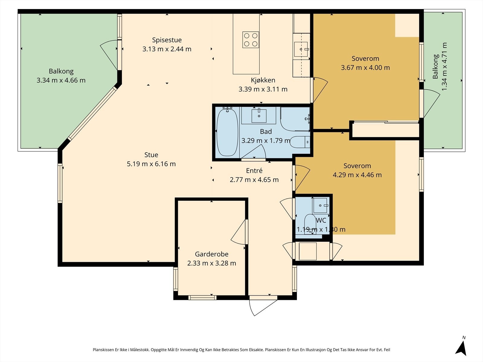 Plantegning (avvik kan forekomme). Garderobe benyttes idag som soverom. Galleribilde