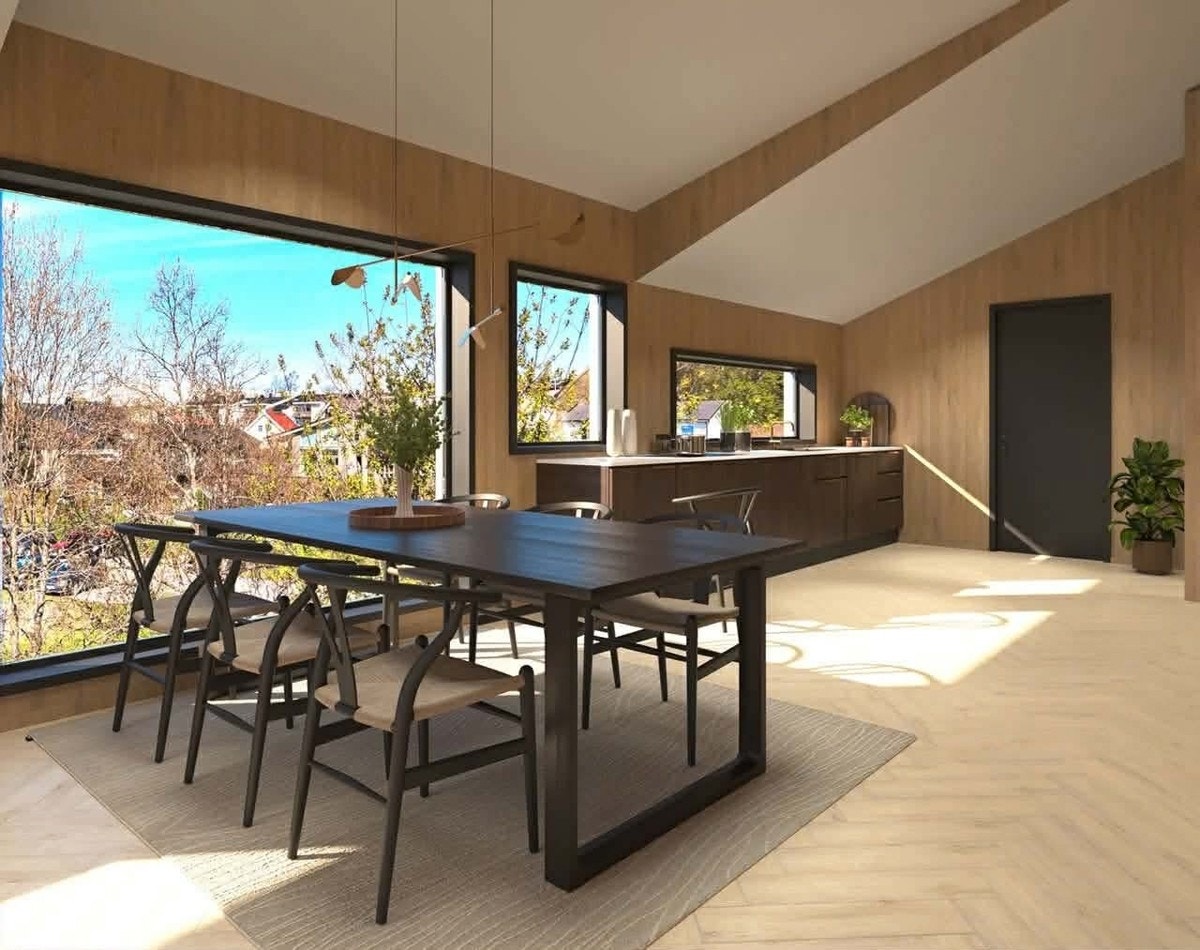 Store vindusflater som gir rikelig med lysinnslipp. Galleribilde