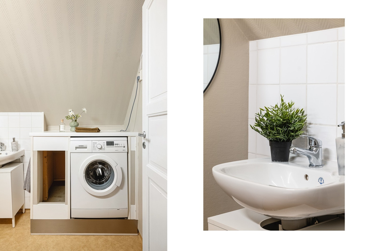 Innredet med servant, toalett og opplegg for vaskemaskin Galleribilde