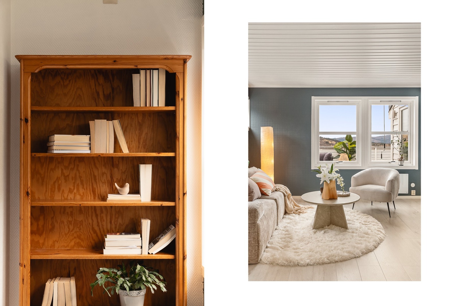 Store vindusflater gir rikelig med naturlig lys og skaper en god atmosfære i rommet Galleribilde