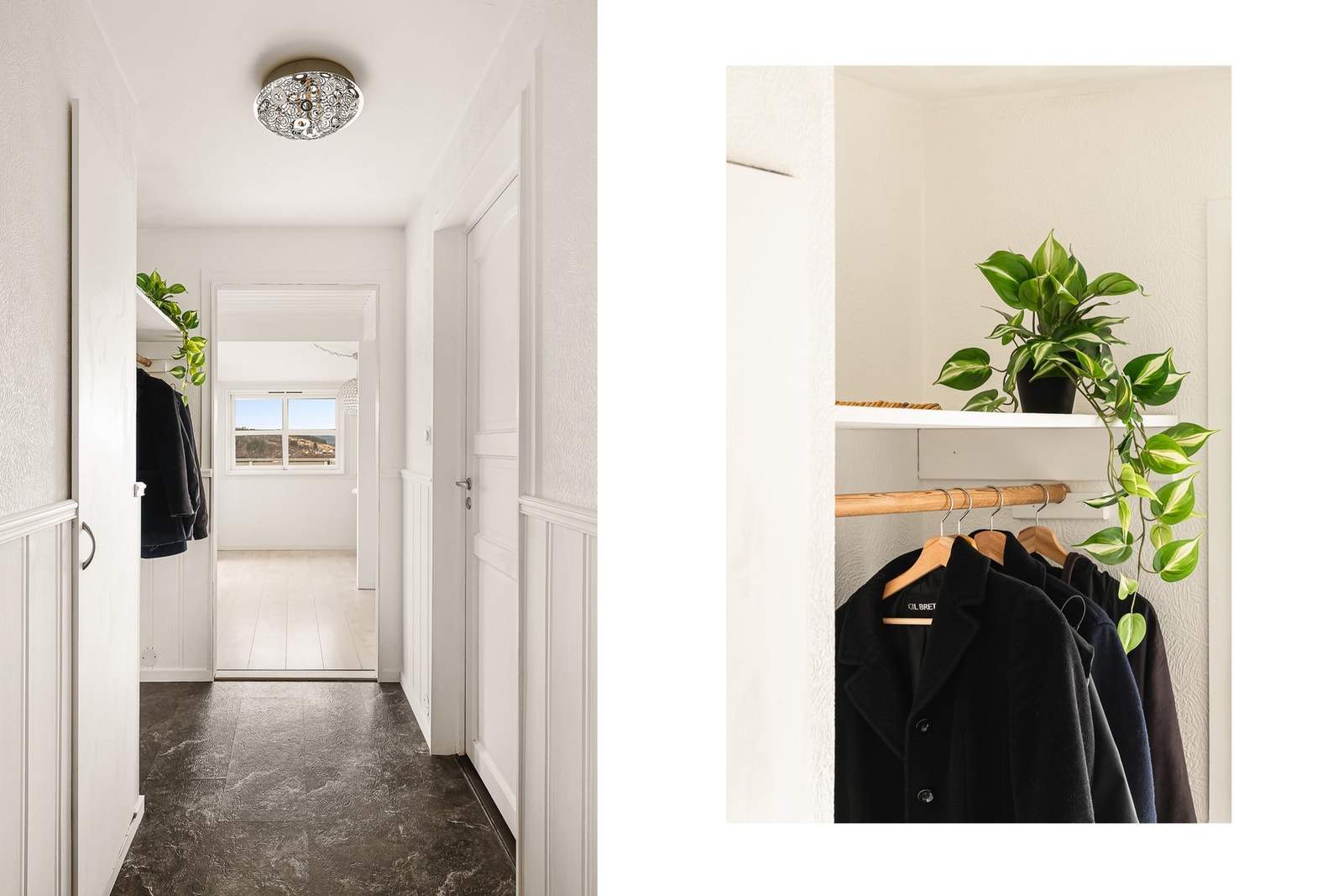 Lys og pen entré med god plass til oppbevaring av sko og yttertøy Galleribilde