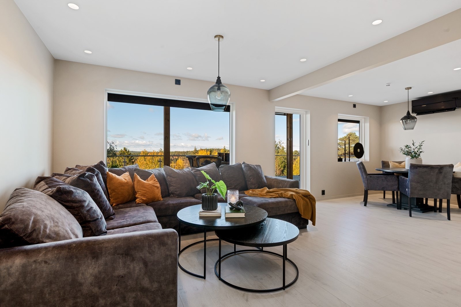 Stuen - legg merke til de store vindusflatene og terrassedør som gir både gode lysforhold og utsikt fra stuen Galleribilde