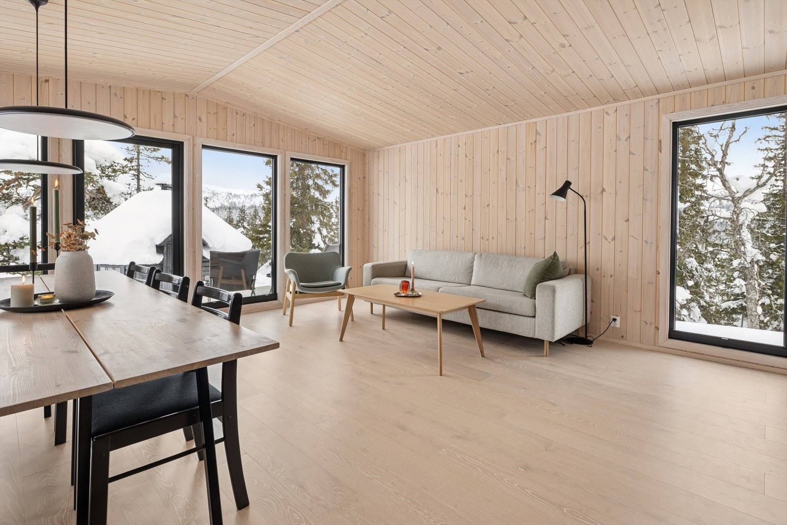 Store vindusflater rammer inn det vakre landskapet. Galleribilde