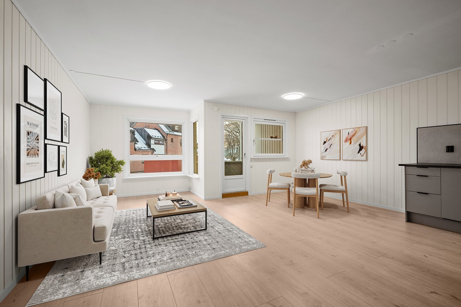 Pent oppusset stue med utgang til balkong. Galleribilde