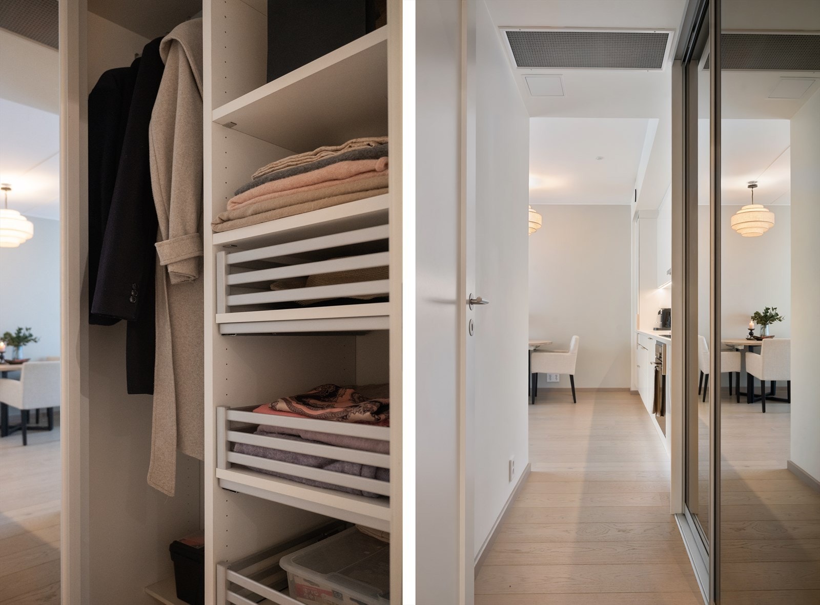 Tilpasset HTH skyvedørsgarderobe i gang med god plass til oppbevaring. Galleribilde