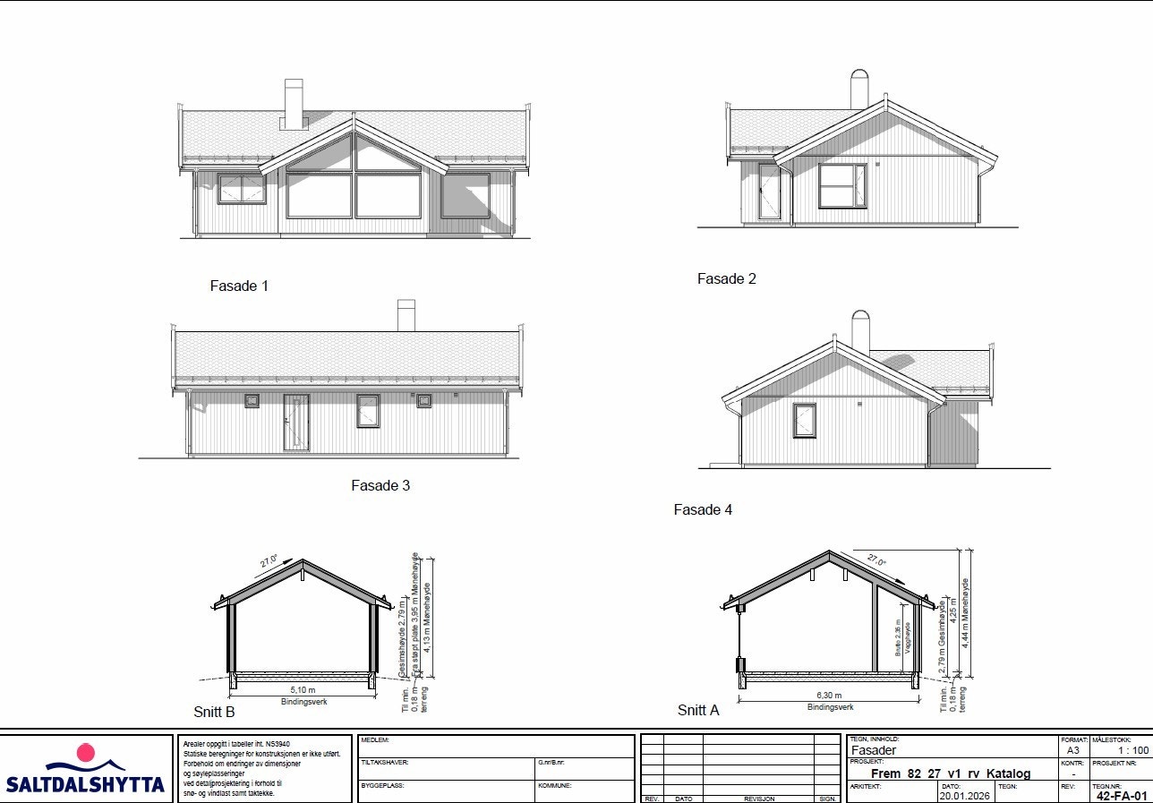 Fasader og snitt. Galleribilde