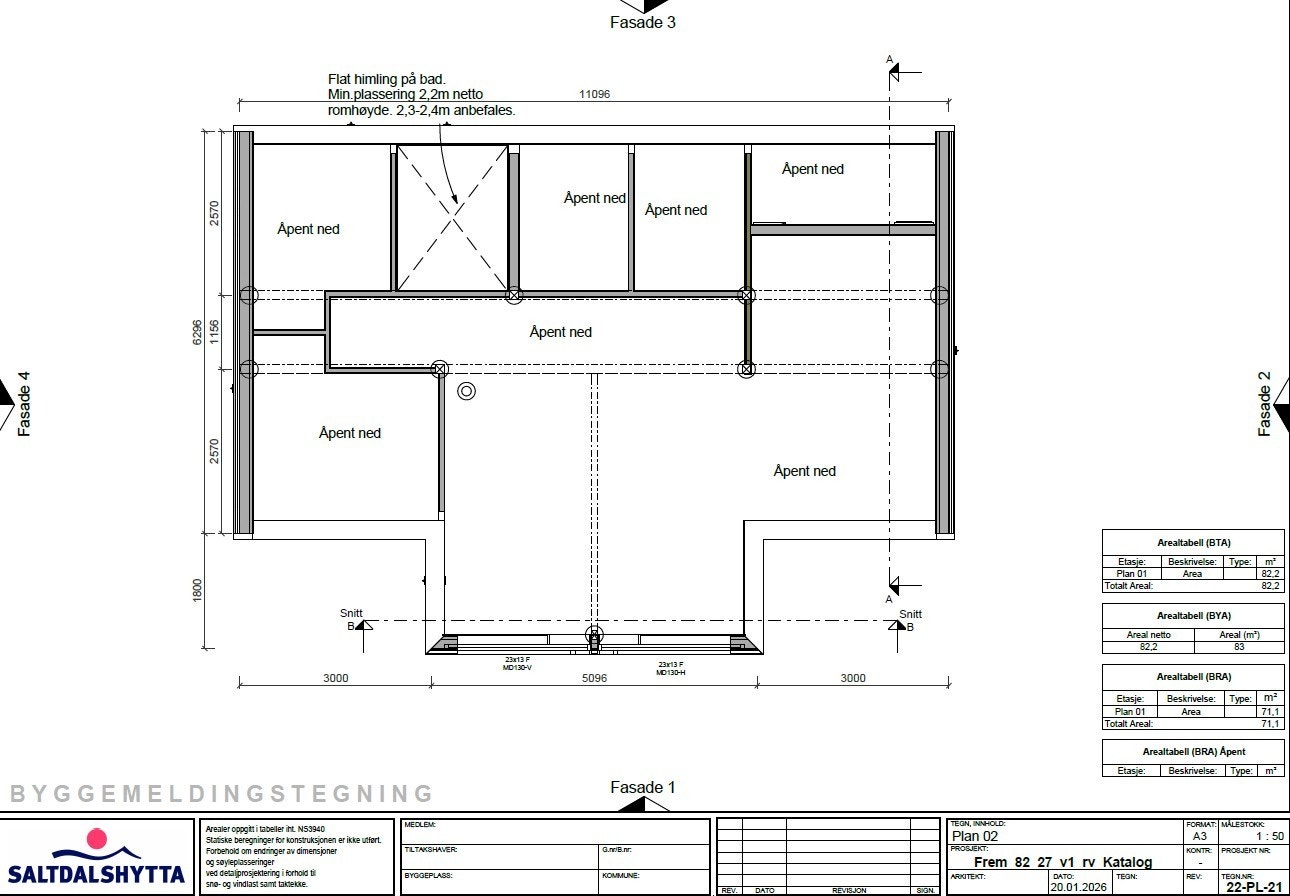 Skrå himling på alle rom, unntatt bad. Galleribilde