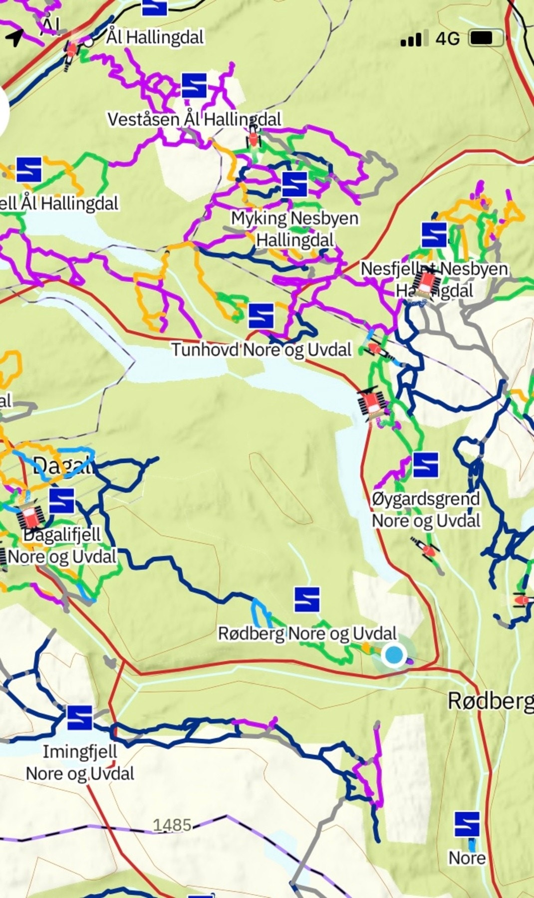 Løpekart, skisporet.no (Blå prikk er hytta) Galleribilde