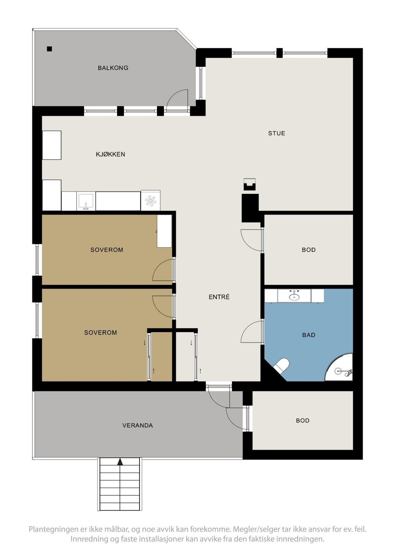 Leiligheten har alt på ett plan samt 2 boder og garasje for oppbevaring Galleribilde