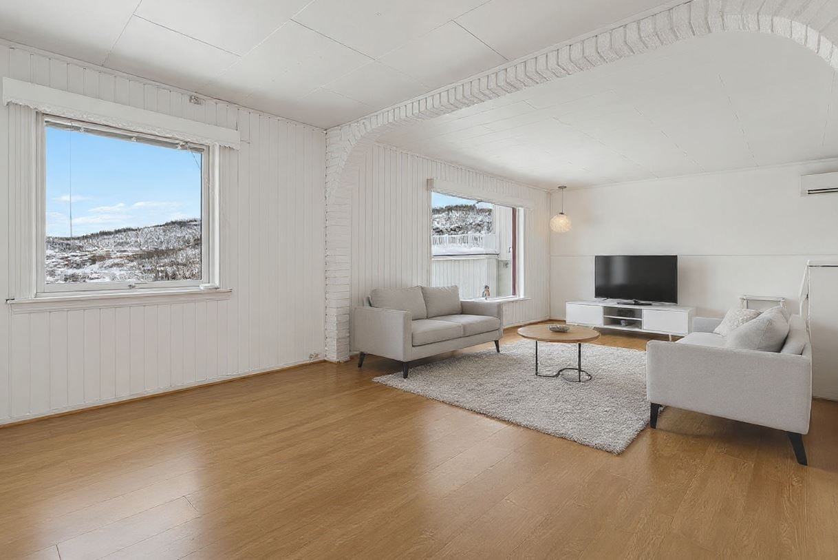 Tidligere var det et soverom i stuen. Digital møblering. Galleribilde